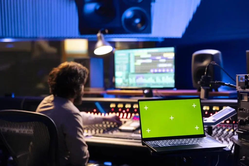 Audio engineer editing sound